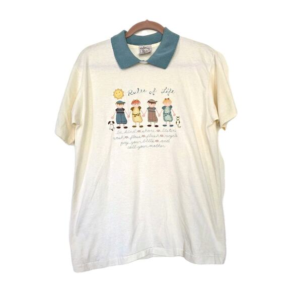 Vtg Valeries Folk Art Applique Single Stitch Tshirt Size L Embroidered Collared - Picture 1 of 11